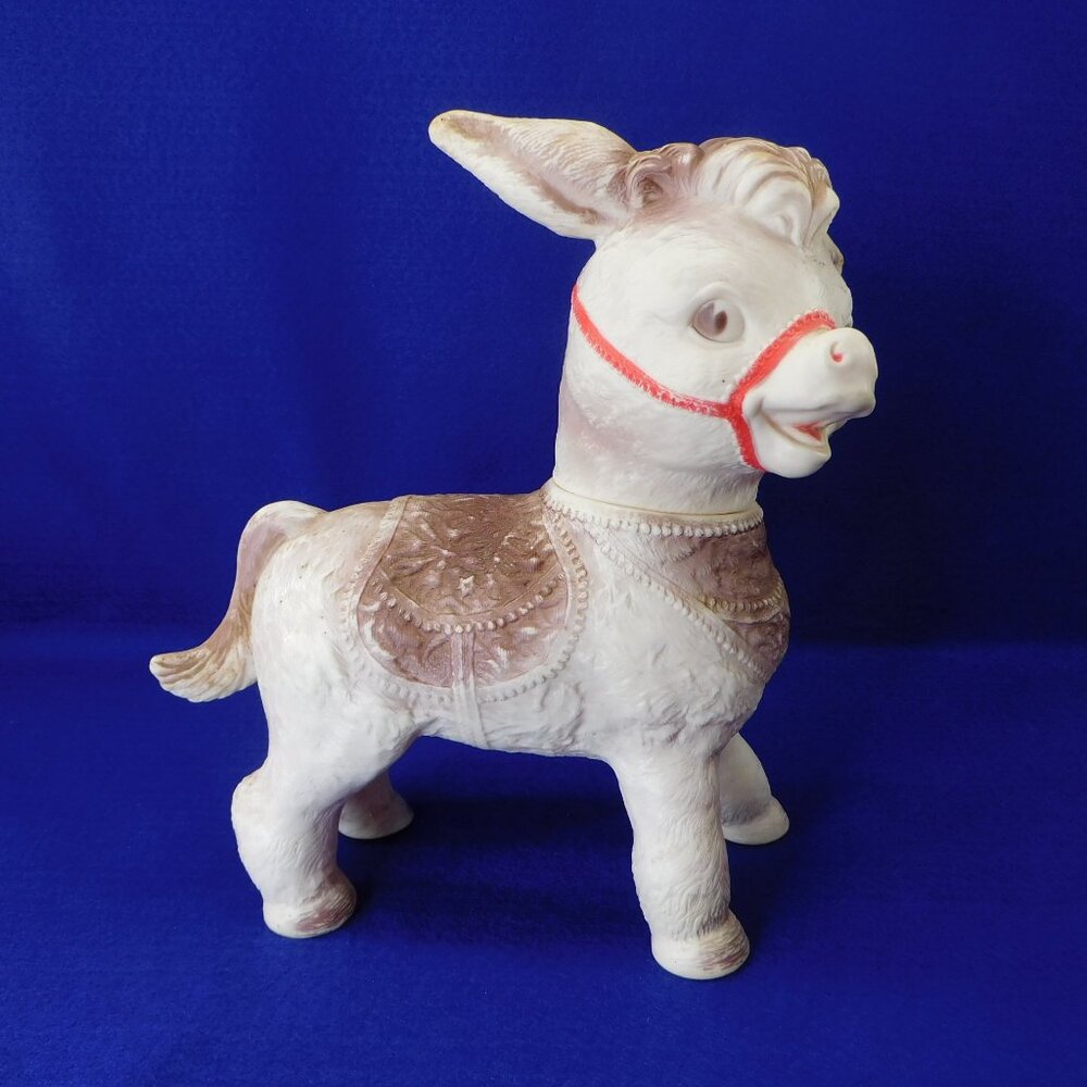 Vintage Rubber Donkey Burro Squeaker Toy by Sun Rubber - Rare Brown Saddle 1961